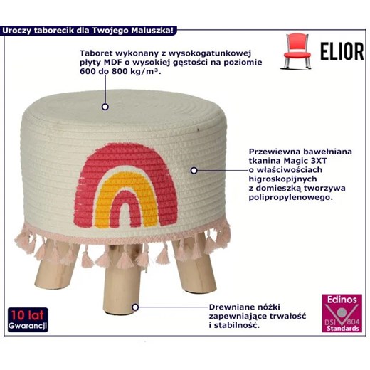 Drewniany okrągły stołek dziecięcy tęcza - Enio Elior One Size Edinos.pl