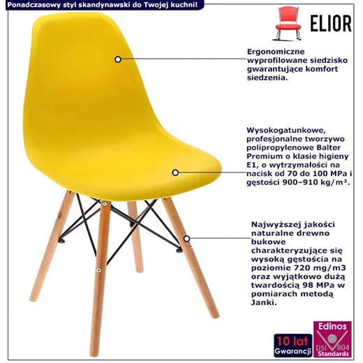Żółte krzesło kuchenne w stylu minimalistycznym - Huso 3X Elior One Size Edinos.pl