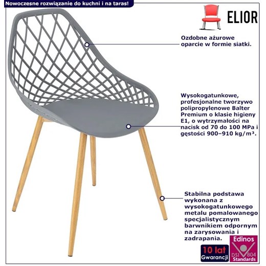 Szare krzesło metalowe z ażurowym siedziskiem - Kifo 3X Elior One Size Edinos.pl