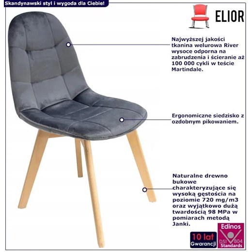 Szare krzesło drewniane tapicerowane - Oder Elior One Size promocja Edinos.pl