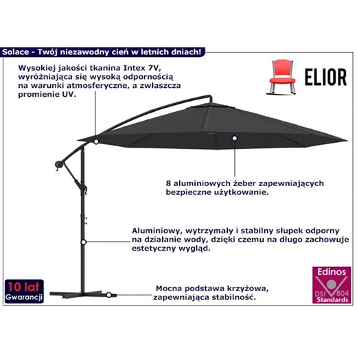 Czarny wiszący parasol ogrodowy - Solace Elior One Size Edinos.pl