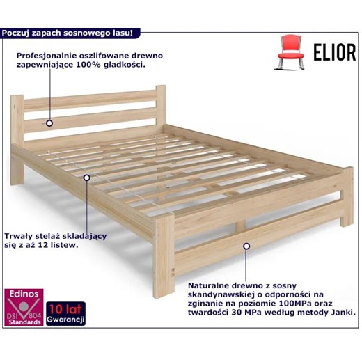 Skandynawskie drewniane łóżko do sypialni 140x200 - Zinos 3X Elior One Size Edinos.pl