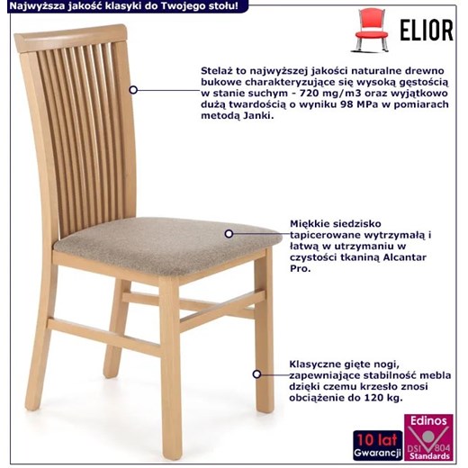 Klasyczne tapicerowane krzesło drewniane dąb artisan - Mako 4X Elior One Size Edinos.pl