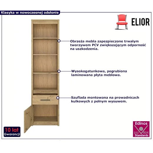 Wysoki półotwarty regał dąb artisan - Basani 10X Elior One Size Edinos.pl