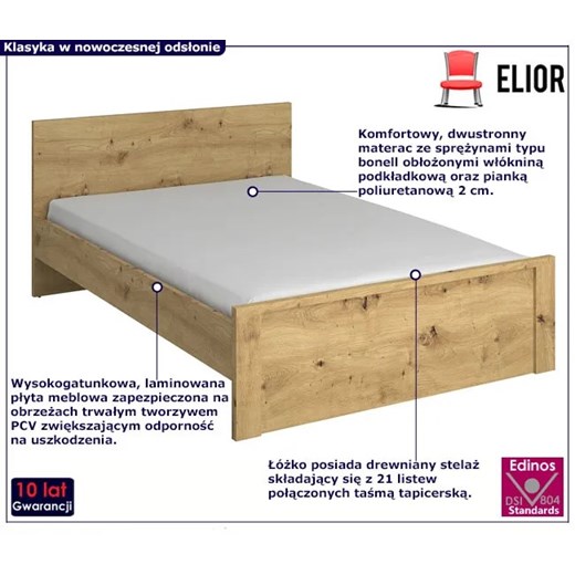 Podwójne łóżko z zagłówkiem 140x200 dąb artisan - Basani 19X Elior One Size Edinos.pl