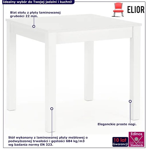 Biały kwadratowy stół kuchenny 80x80 cm - Bozi Elior One Size okazja Edinos.pl