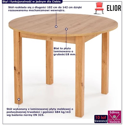 Skandynawski okrągły stół rozkładany dąb artisan - Faxo Elior One Size Edinos.pl