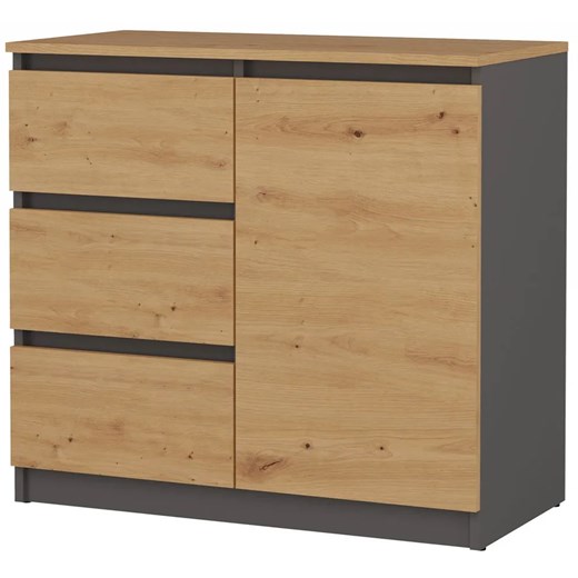 Komoda Z 3 Szufladami I Szafką Antracyt + Dąb Artisan P9-B26 ze sklepu Edinos.pl w kategorii Komody - zdjęcie 172225595