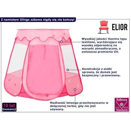 Różowy namiot dziecięcy do zabawy - Olingo Elior One Size Edinos.pl promocja