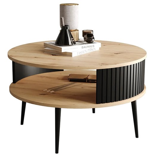 Okrągły loftowy stolik kawowy dąb artisan + czarny - Darvex 3X Elior One Size Edinos.pl