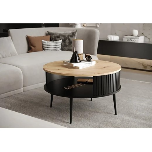 Okrągły loftowy stolik kawowy z półką - Darvex 4X Elior One Size Edinos.pl