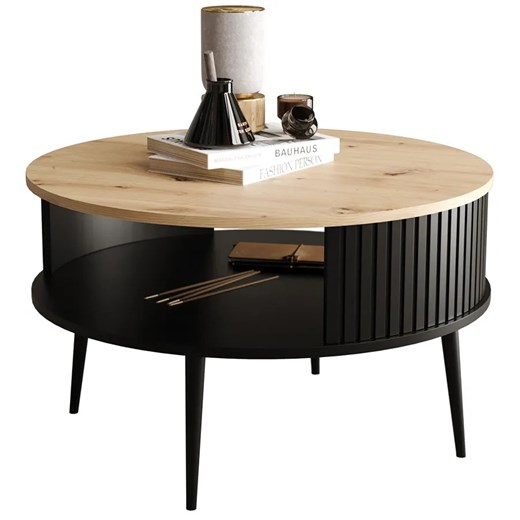Okrągły loftowy stolik kawowy z półką - Darvex 4X ze sklepu Edinos.pl w kategorii Stoliki kawowe - zdjęcie 172225738