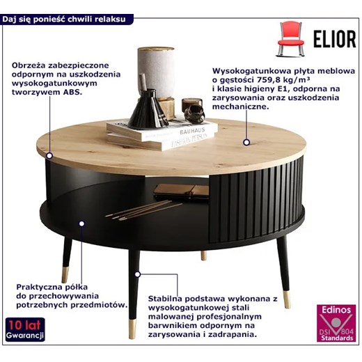 Nowoczesna okrągła ława czarny + dąb artisan - Nolvex 4X Elior One Size Edinos.pl