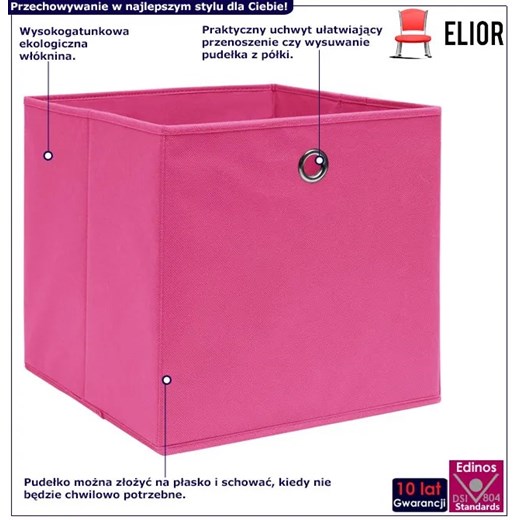 Różowy zestaw 4 składanych pudełek do regału - Fiwa 3X Elior One Size Edinos.pl