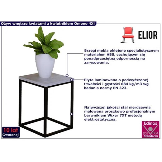 Metalowy stojący kwietnik czarny + beton - Omono 4X Elior One Size Edinos.pl