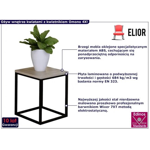 Metalowy stojak na kwiaty w stylu loft czarny + dąb sonoma - Omono 4X Elior One Size Edinos.pl
