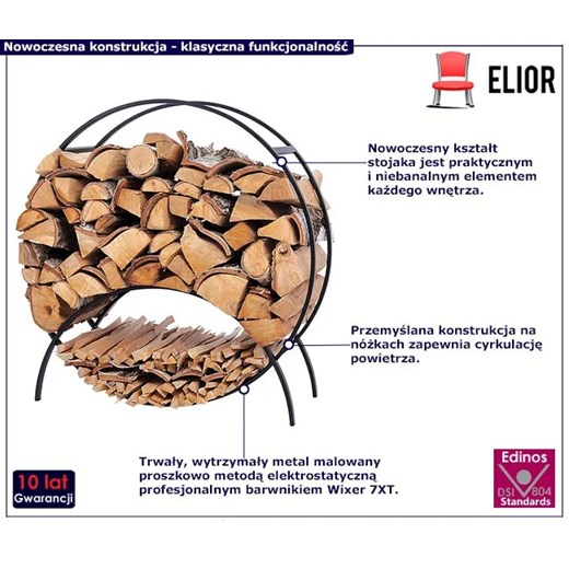 Czarny okrągły stojak na drewno kominkowe 80 cm - Arfo Elior One Size Edinos.pl