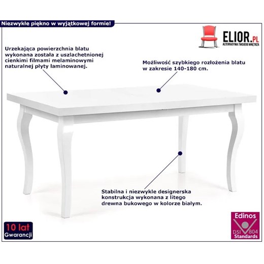 Biały rozkładany stół z 4 krzesłami - Torreso One Size Edinos.pl