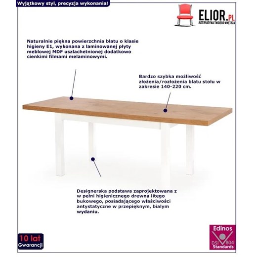 Prostokątny rozkładany stół z krzesłami - Seleno One Size promocja Edinos.pl