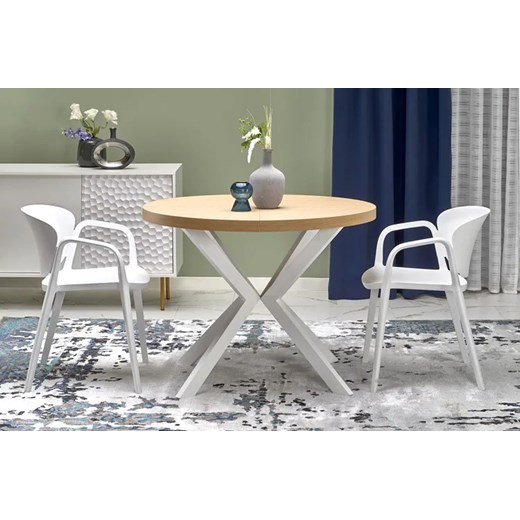 Okrągły rozkładany stół z krzesłami  dąb złoty + biały - Revloso One Size Edinos.pl