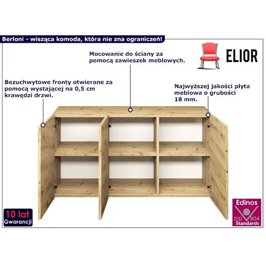 Wisząca komoda z półkami dąb artisan - Berloni 3X Elior One Size okazja Edinos.pl