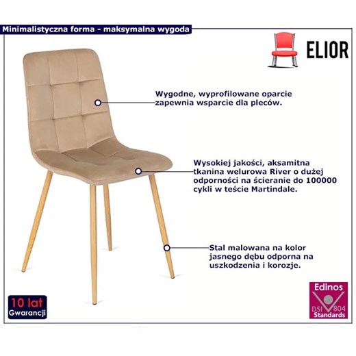 Beżowe nowoczesne krzesło welurowe - Klen Elior One Size Edinos.pl