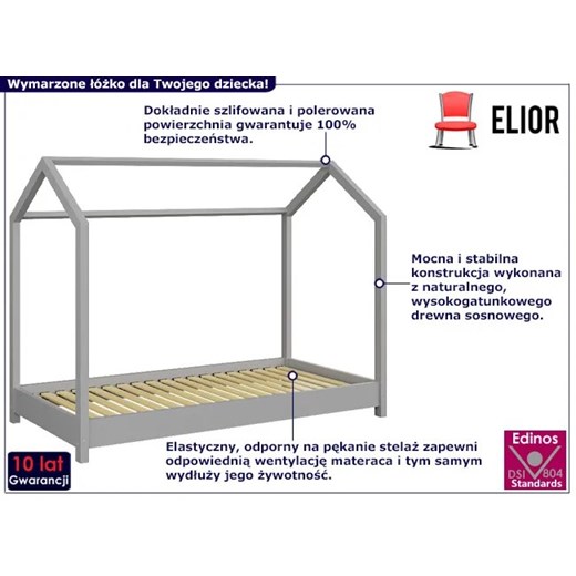 Szare łóżko dla chłopca typu domek 80x180 - Olaf Elior One Size Edinos.pl