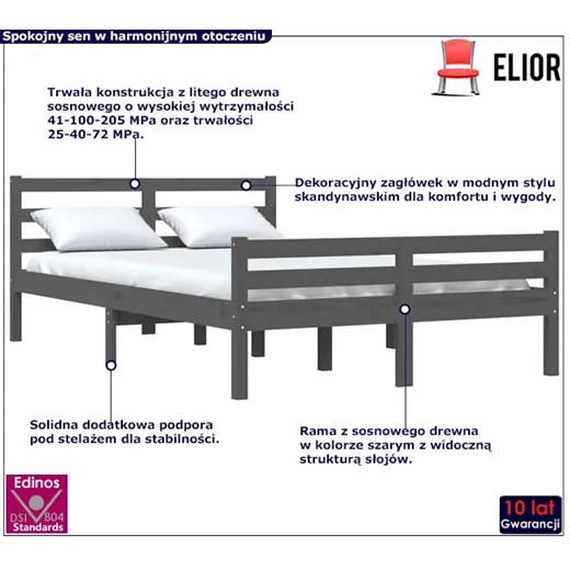 Dwuosobowe szare łóżko z drewna 160x200 - Aviles 6X Elior One Size Edinos.pl