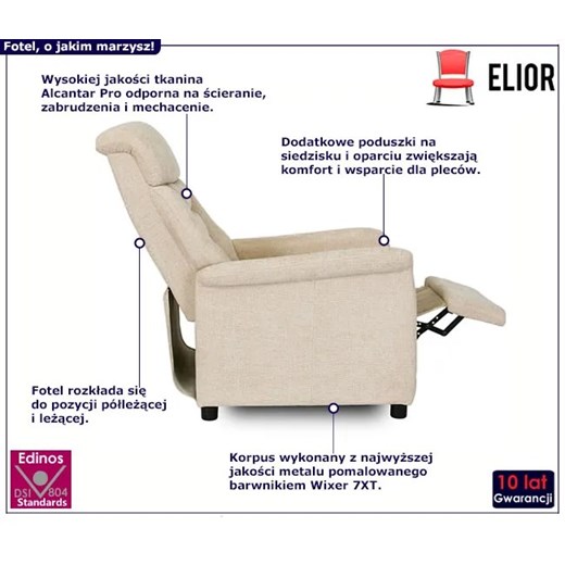 Beżowy fotel wypoczynkowy rozkładany - Artepio Elior One Size Edinos.pl