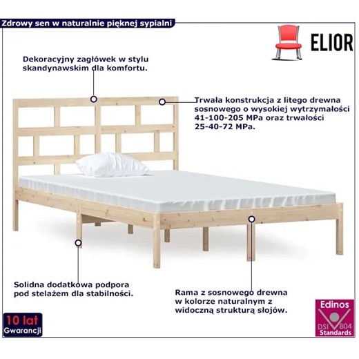 Łóżko z naturalnego drewna sosny 120x200 - Bente 4X Elior One Size Edinos.pl