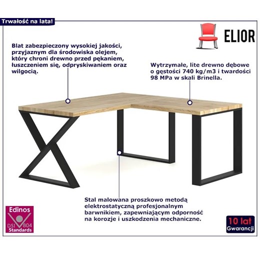 Dębowe loftowe biurko z dostawką 170 x 80 + 70 x 90 - Alix Elior One Size Edinos.pl