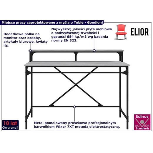 Biurko z metalowym stelażem industrialne 100 cm szary dąb - Gondion Elior One Size promocja Edinos.pl