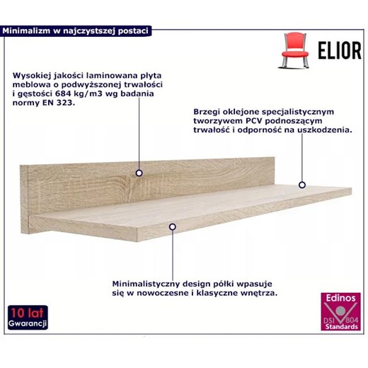 Minimalistyczna półka dąb sonoma 60 cm - Ebia Elior One Size Edinos.pl