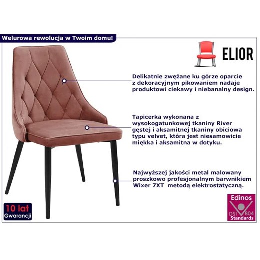 Tapicerowane różowe krzesło z czarnymi nogami - Sageri 3X Elior One Size promocyjna cena Edinos.pl
