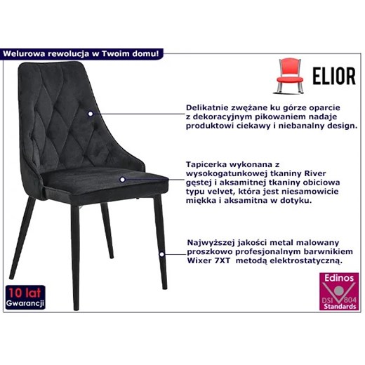 Komplet 4 czarnych krzeseł z pikowanym oparciem - Sageri 4X Elior One Size Edinos.pl
