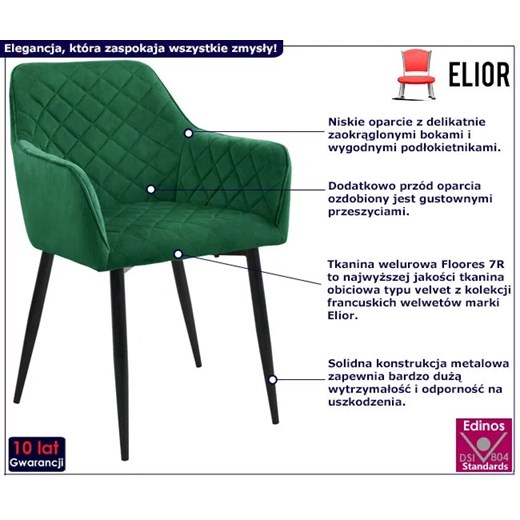 Komplet 2 welurowych krzeseł z podłokietnikami butelkowa zieleń - Wanja Elior One Size Edinos.pl wyprzedaż