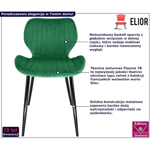 Nowoczesne krzesło welurowe butelkowa zieleń - Oferion 3X Elior One Size Edinos.pl