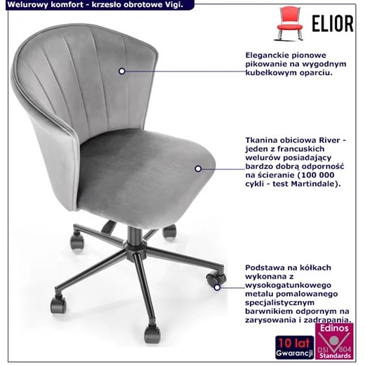 Szare tapicerowane krzesło obrotowe - Vigi Elior One Size Edinos.pl