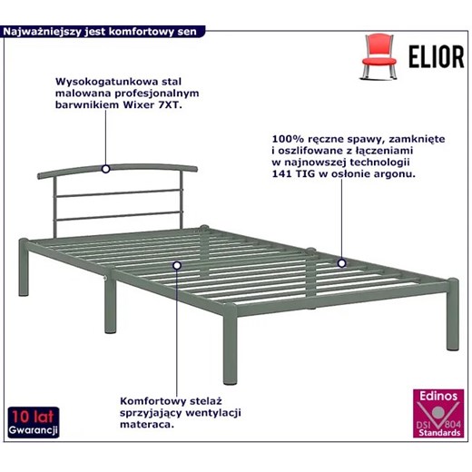 Szare metalowe łózko jednoosobowe 90 x 200 cm - Veko Elior One Size Edinos.pl