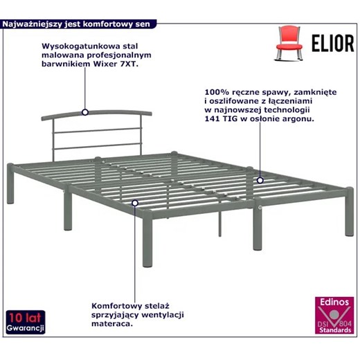 Szare metalowe łóżko w stylu industrialnym 140 x 200 cm - Veko Elior One Size Edinos.pl