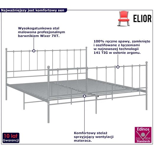 Szare metalowe łóżko z zagłówkiem 180x200 cm - Cesaro Elior One Size Edinos.pl