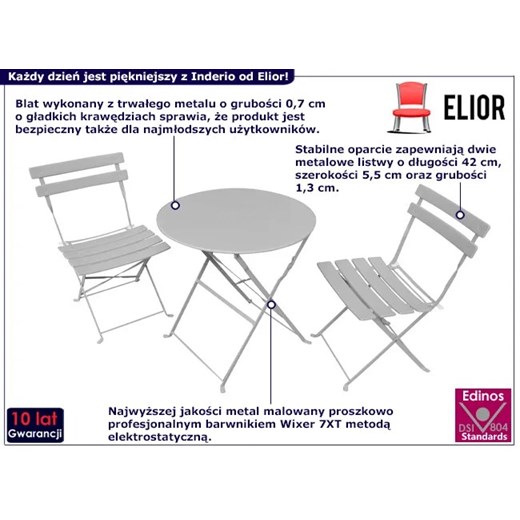 Szary stół z 2 krzesłami do ogrodu - Inderio Elior One Size okazyjna cena Edinos.pl