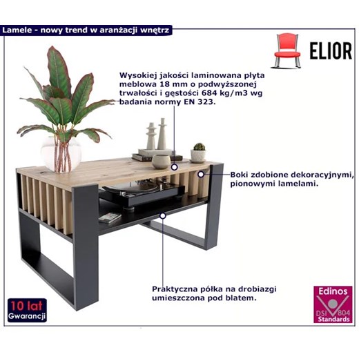 Nowoczesny stolik kawowy z lamelami czarny + dąb artisan - Enya 4X Elior One Size Edinos.pl