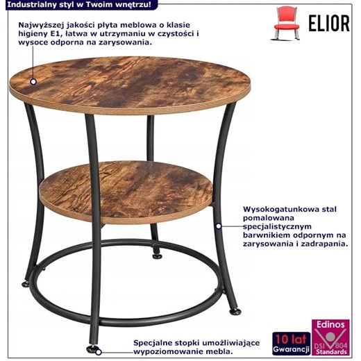 Industrialny okrągły stolik kawowy z półką - Zixi 3X Elior One Size Edinos.pl