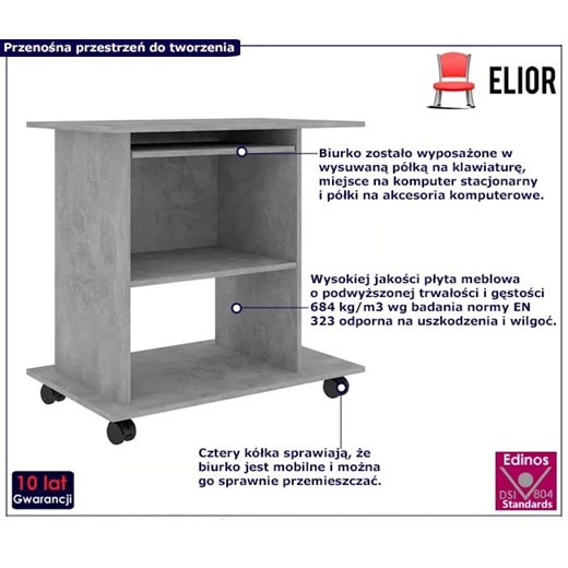 Loftowe biurko do pokoju na kółkach beton - Mexo Elior One Size Edinos.pl