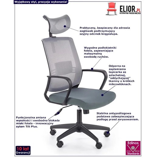 Szary biurowy fotel obrotowy z zagłówkiem - Retos Elior One Size Edinos.pl