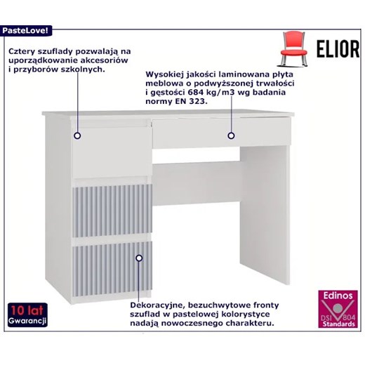 Lewostronne biurko z szufladami dla 6 latka, dla przedszkolaka biały + niebieski Elior One Size Edinos.pl
