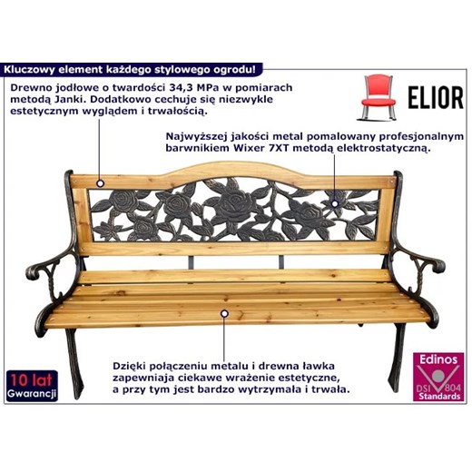 Drewniana ławka ogrodowa z oparciem i podłokietnikami - Elgros 3X Elior One Size okazyjna cena Edinos.pl