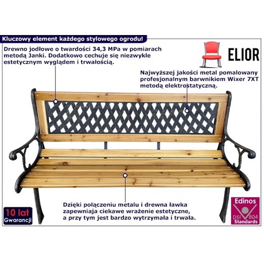 Klasyczna ławka do ogrodu z oparciem - Elgros 7X Elior One Size promocyjna cena Edinos.pl