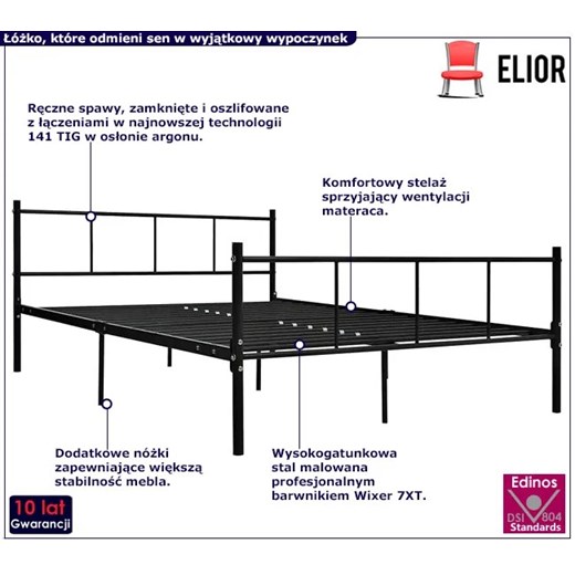 Czarne metalowe łóżko małżeńskie 140x200 cm - Jumo Elior One Size Edinos.pl